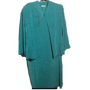 Leslie Fay teal midi dress w/ jacket size 16p